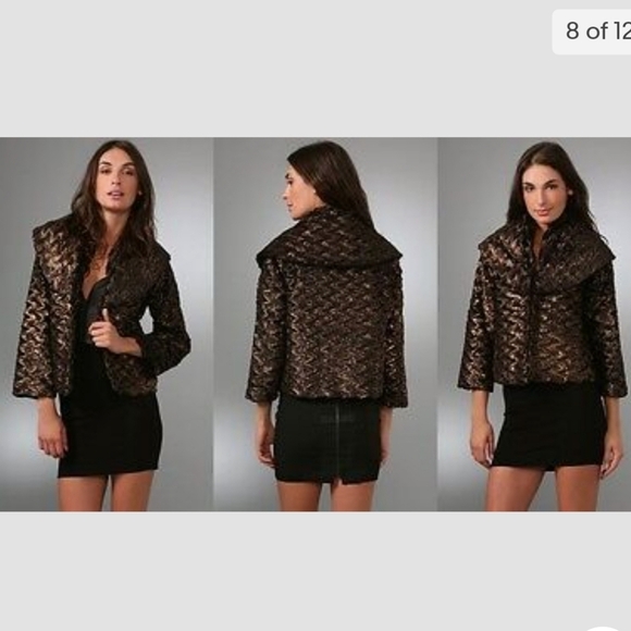 Alice + Olivia Masha Metallic Faux Fur Shawl Collar Jacket - Picture 7 of 17